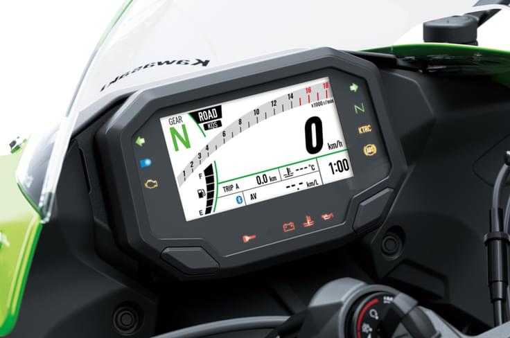 It features a 4.2-inch TFT screen, same as its elder sibling-- the ZX-10R 2026 Kawasaki Ninja ZX-6R 4.2-inch TFT dash